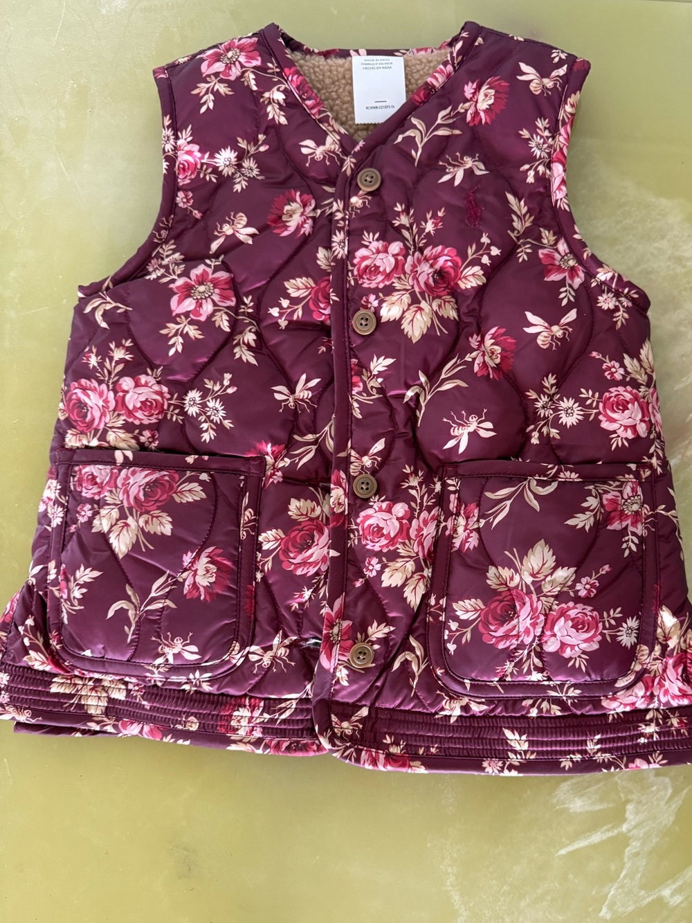 Polo by Ralph Lauren Girls Floral reversible Quilted Vest in Plum and Pink
